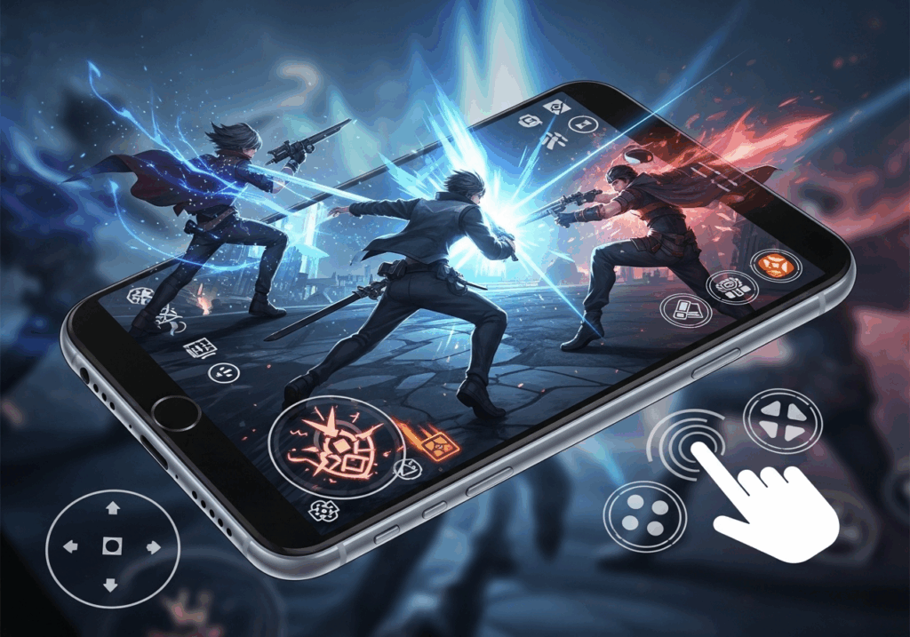 Smartphone affichant un jeu d’action