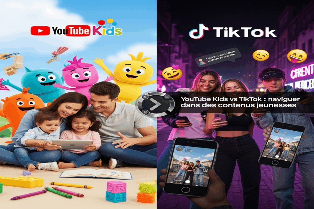 Un écran comparatif montrant YouTube Kids V/S TikTok