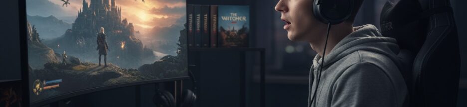 Adolescent jouant à The Witcher