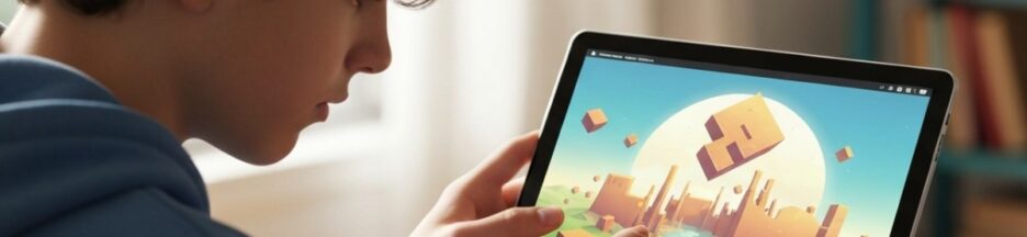 Adolescent jouant à des jeux de réflexion sur tablette