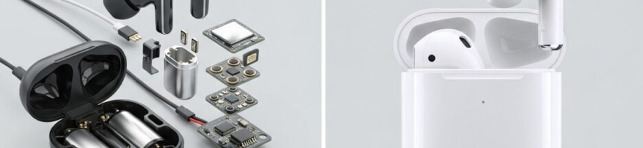 Comparatif écouteurs démontés et AirPods Pro 3 fermés