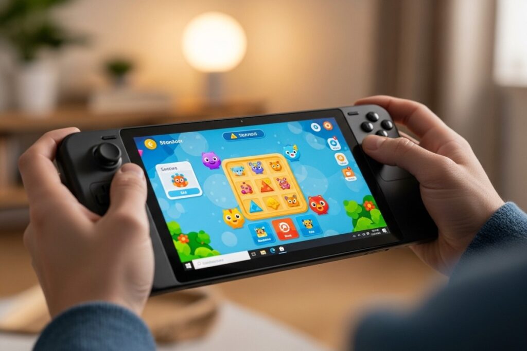 Écran de la Lenovo Legion Go S affichant un jeu éducatif