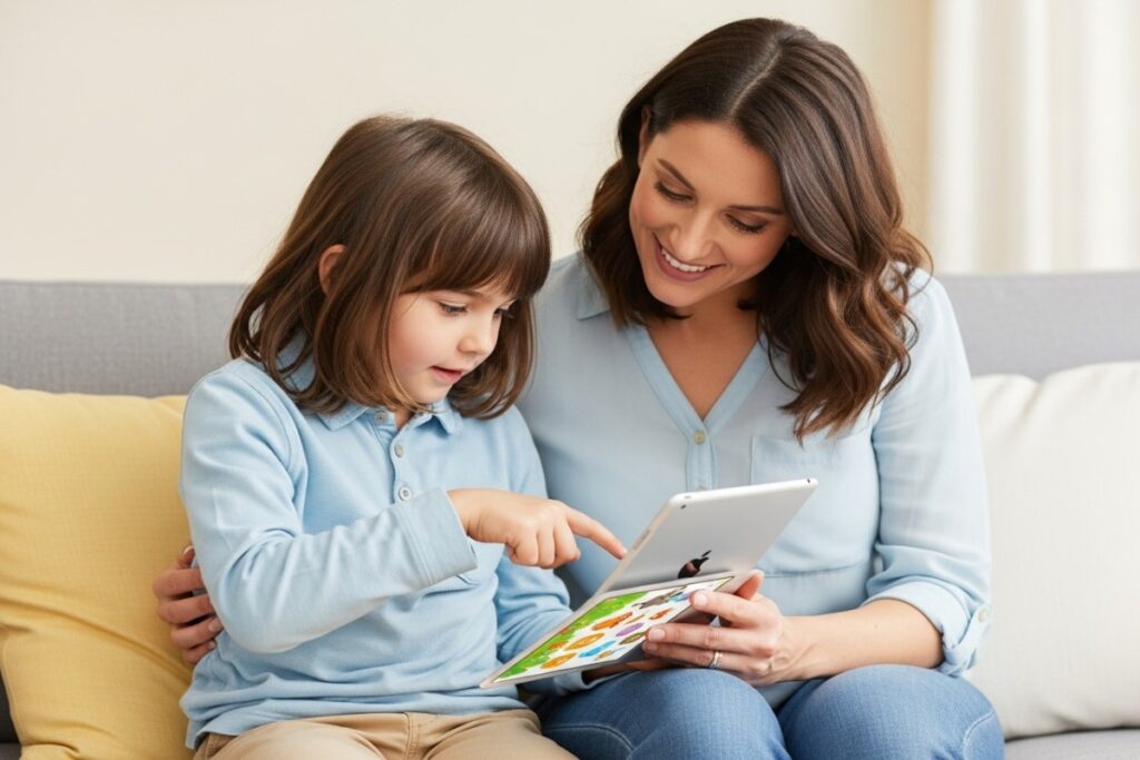 Enfant utilisant iPad mini pour apprendre à lire