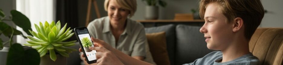 Famille utilisant Search Live sur smartphone
