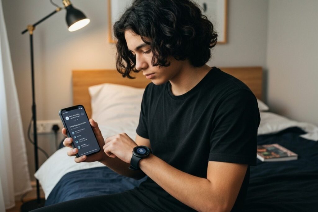 Un adolescent montrant ses applications mobiles