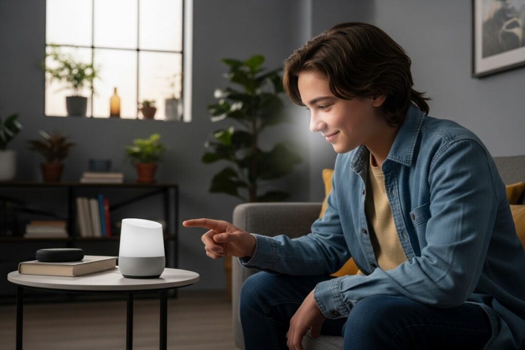 Utilisateur interagissant avec Google Home