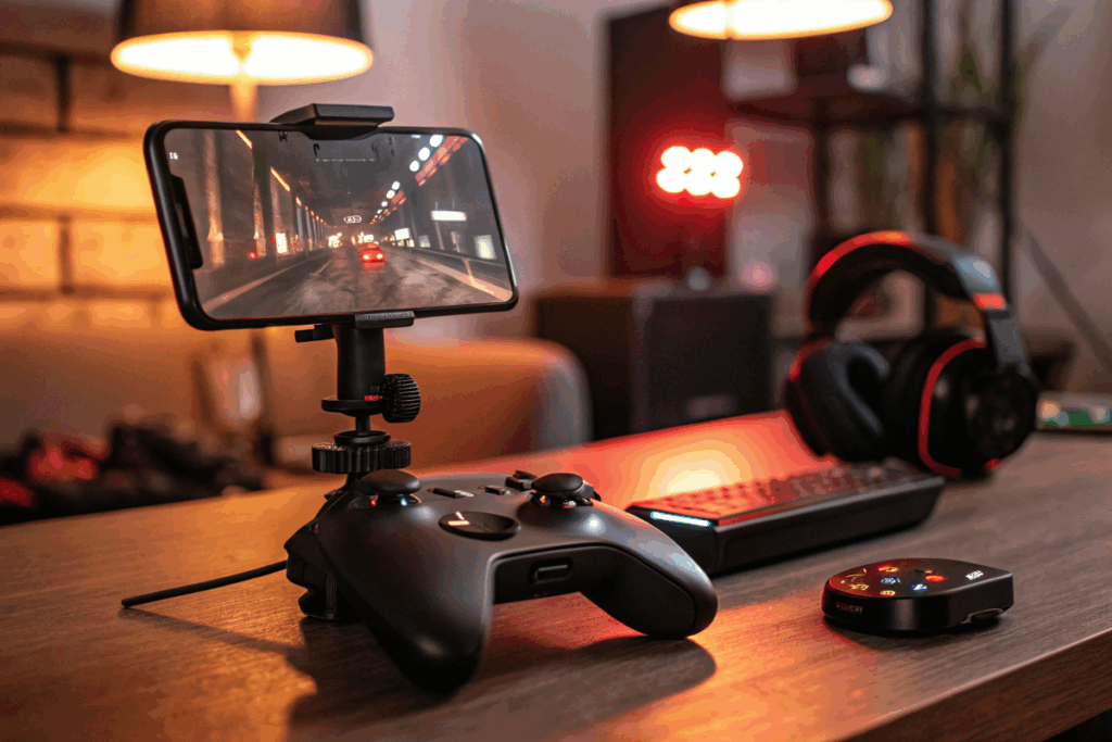Un setup gaming mobile complet avec manette