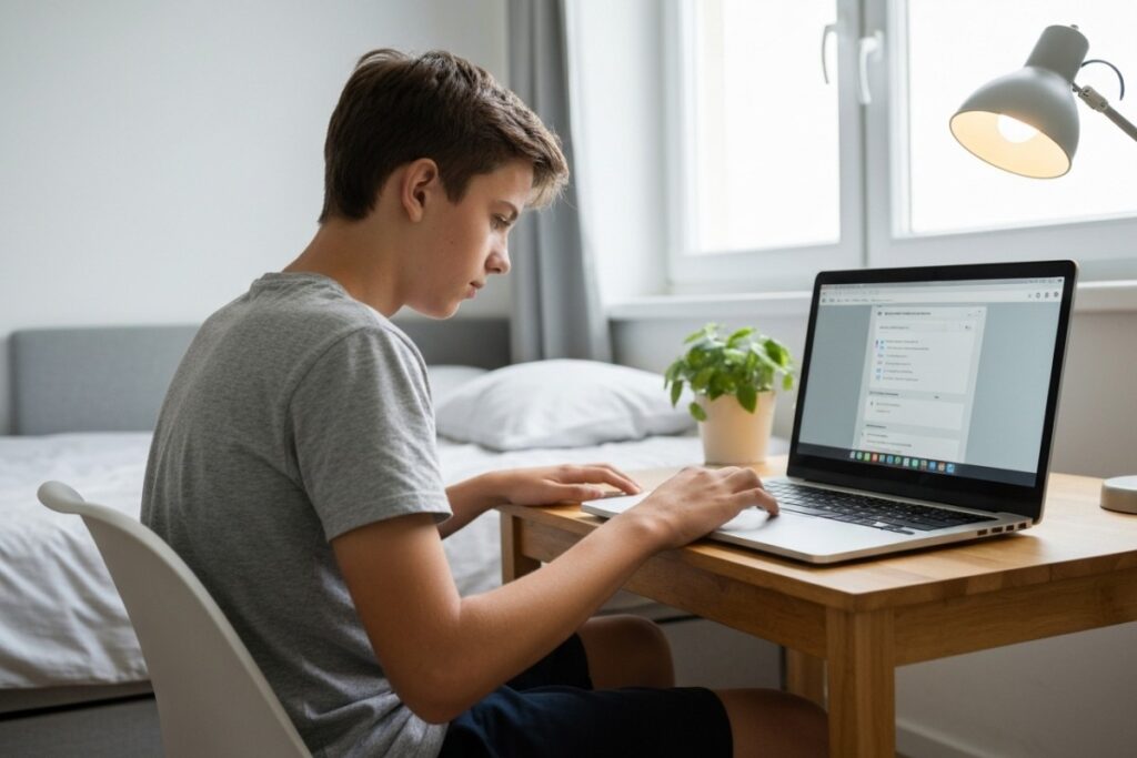adolescent gérant son empreinte numérique sur un ordinateur
