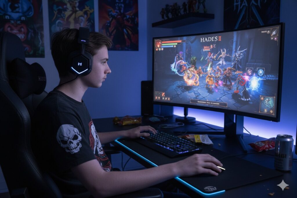 adolescent jouant a Hades 2