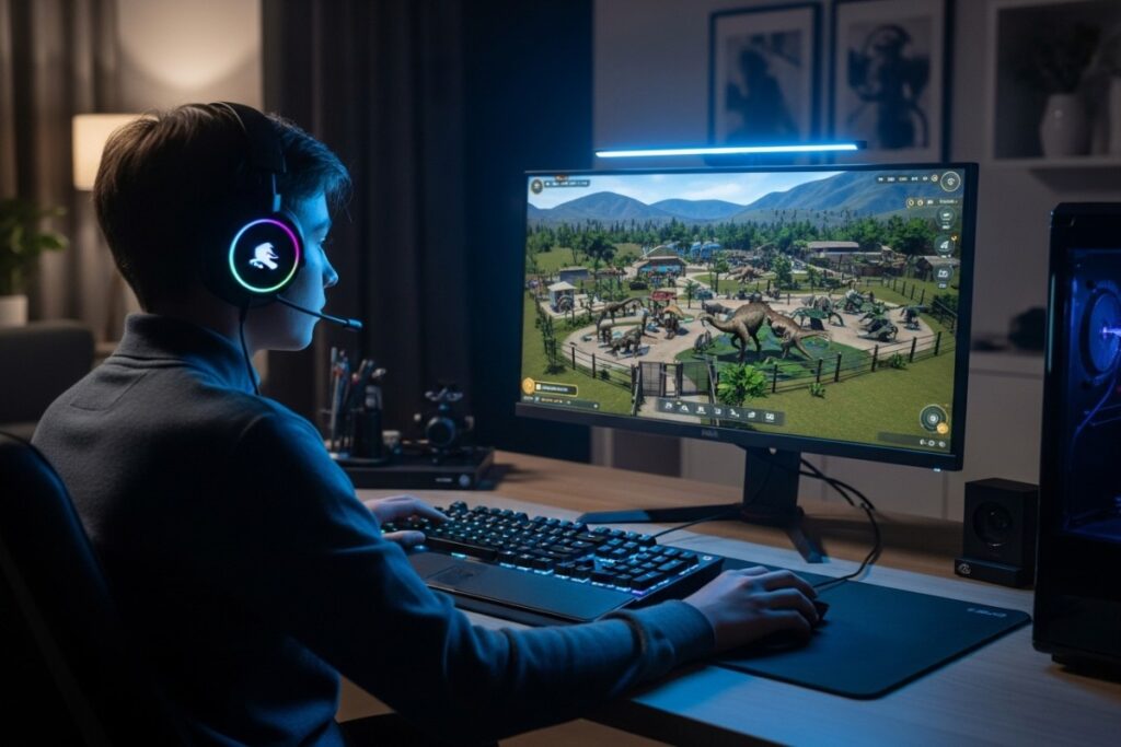 adolescent jouant a Jurassic World Evolution 3