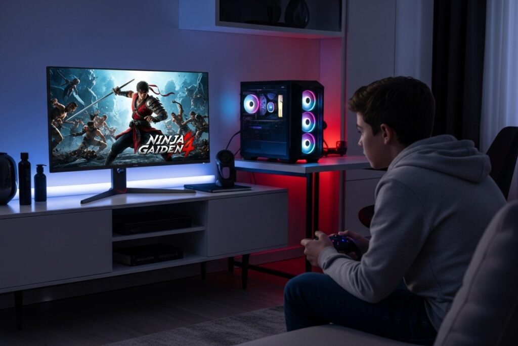 adolescent jouant à Ninja Gaiden 4 sur PC