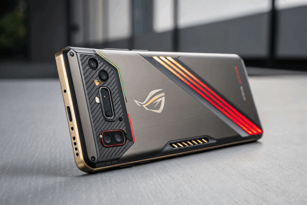 Un smartphone gaming premium ASUS ROG Phone 9 Pro en profil 