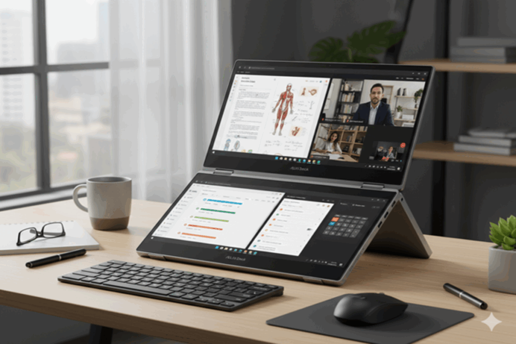 Asus Zenbook Duo posé sur un bureau