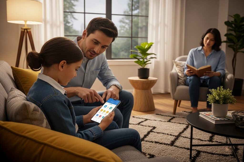 enfant utilisant smartphone vivo avec parent