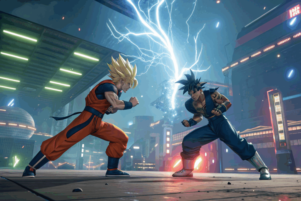 Gameplay d'un jeu de combat comme Dragon Ball Gekishin Squadra  