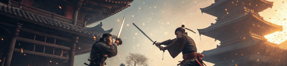 epic-sword-duel-combat-scene-between-two-samurai-w Combat comme dans le jeu Ghost of Yotei