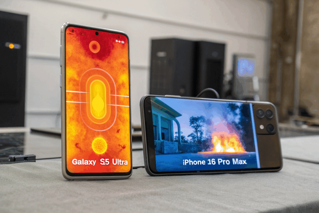 Comparaison thermique infrarouge Galaxy S25 Ultra et iPhone 16 Pro Max 