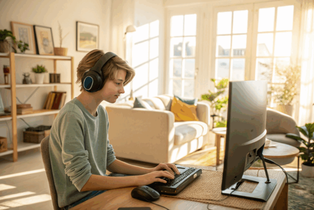 adolescent utilisant Logitech G502 X Plus sur PC