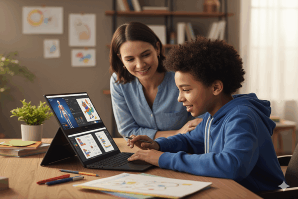enfant et parent utilisant l’Asus Zenbook Duo