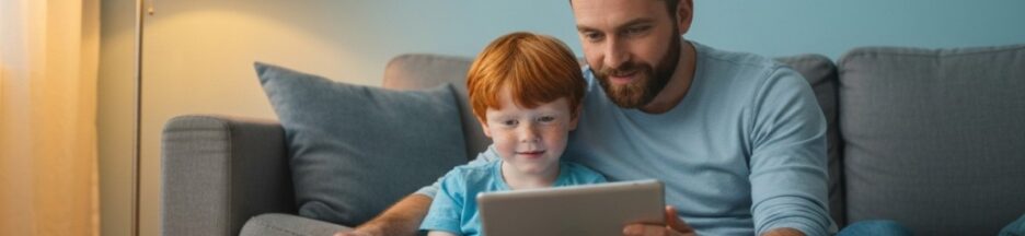 parent aidant un enfant à gérer son empreinte numérique