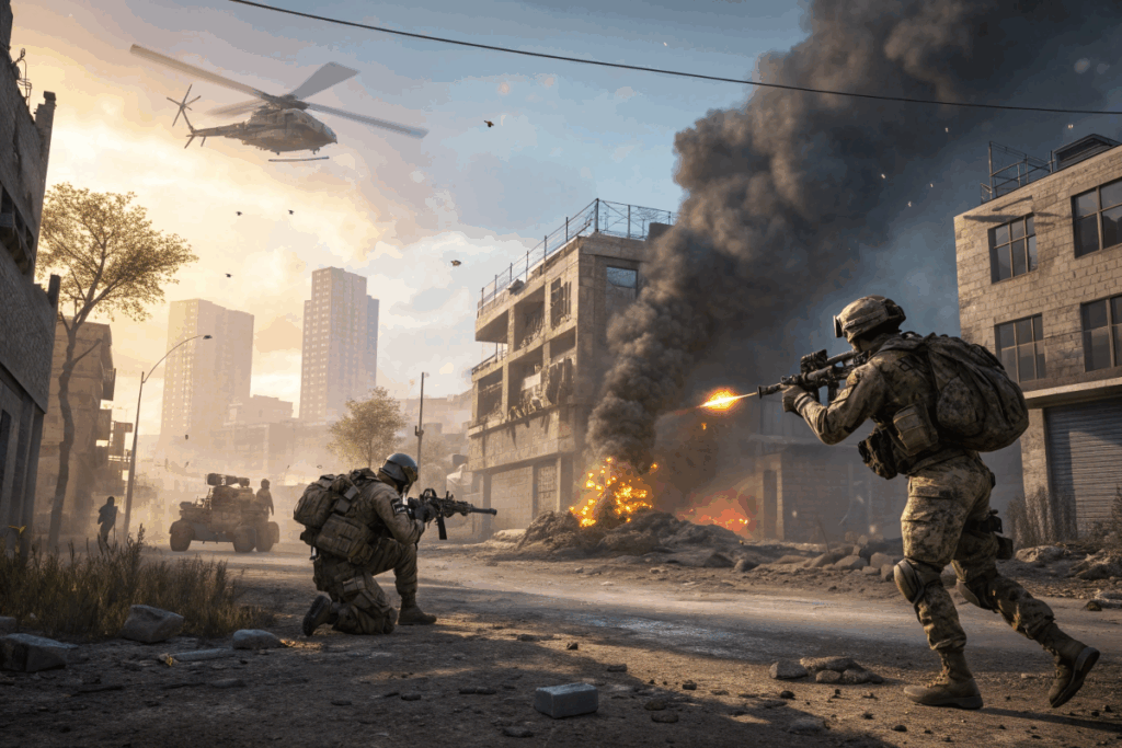 Aperçu d’une bataille FPS multijoueur dans un jeu similaire à Battlefield 6