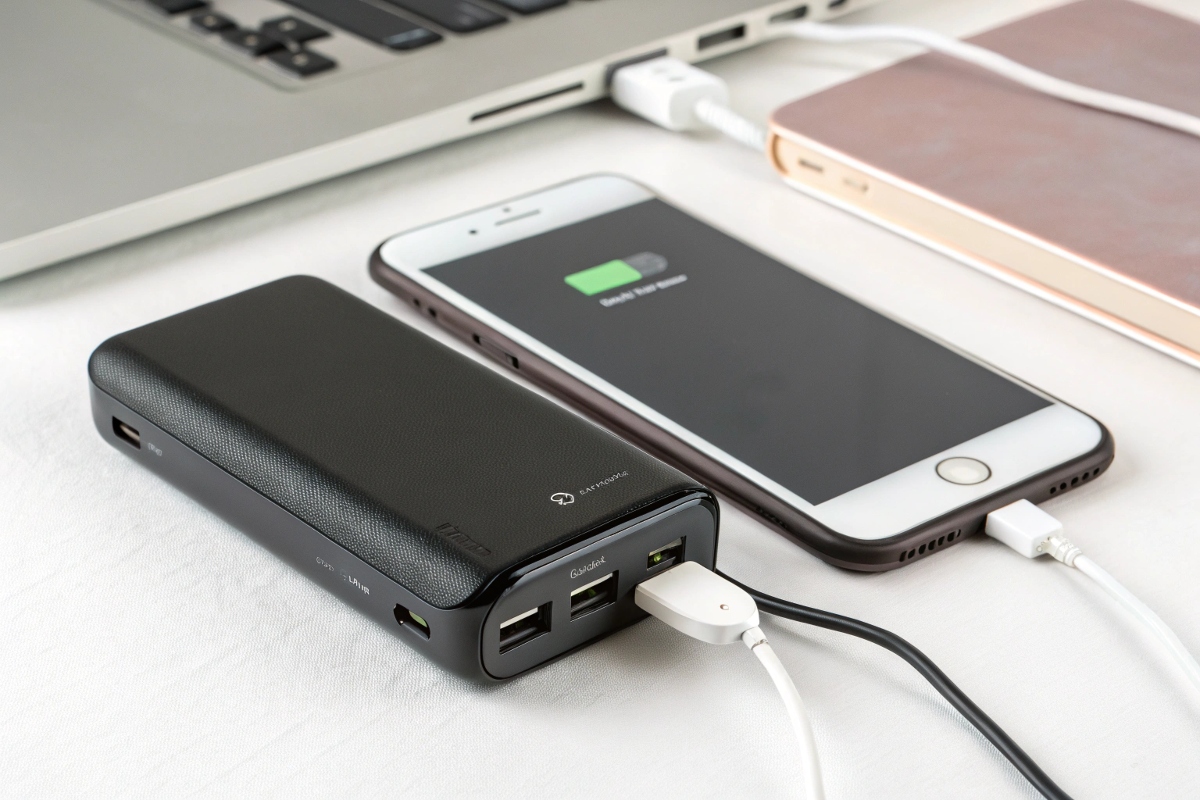 Un smartphone en charge via un power bank