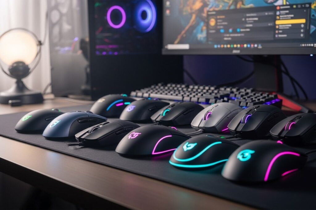 souris gamer modernes sur bureau