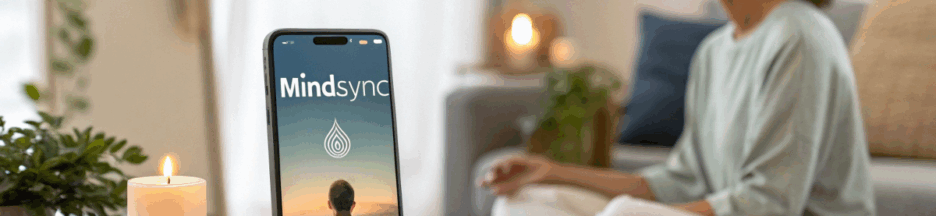 un-smartphone-sur-la-table-affichant-une-applicati Application MindSync séance de méditation guidée