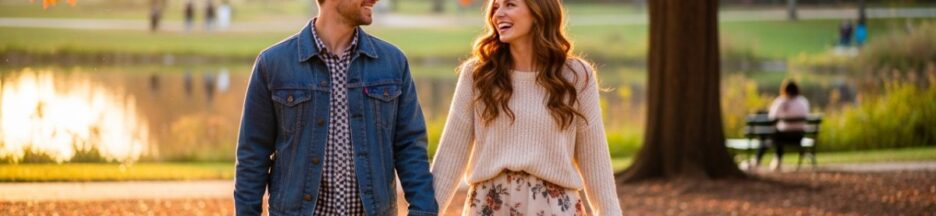 Couple heureux souriant dans un parc