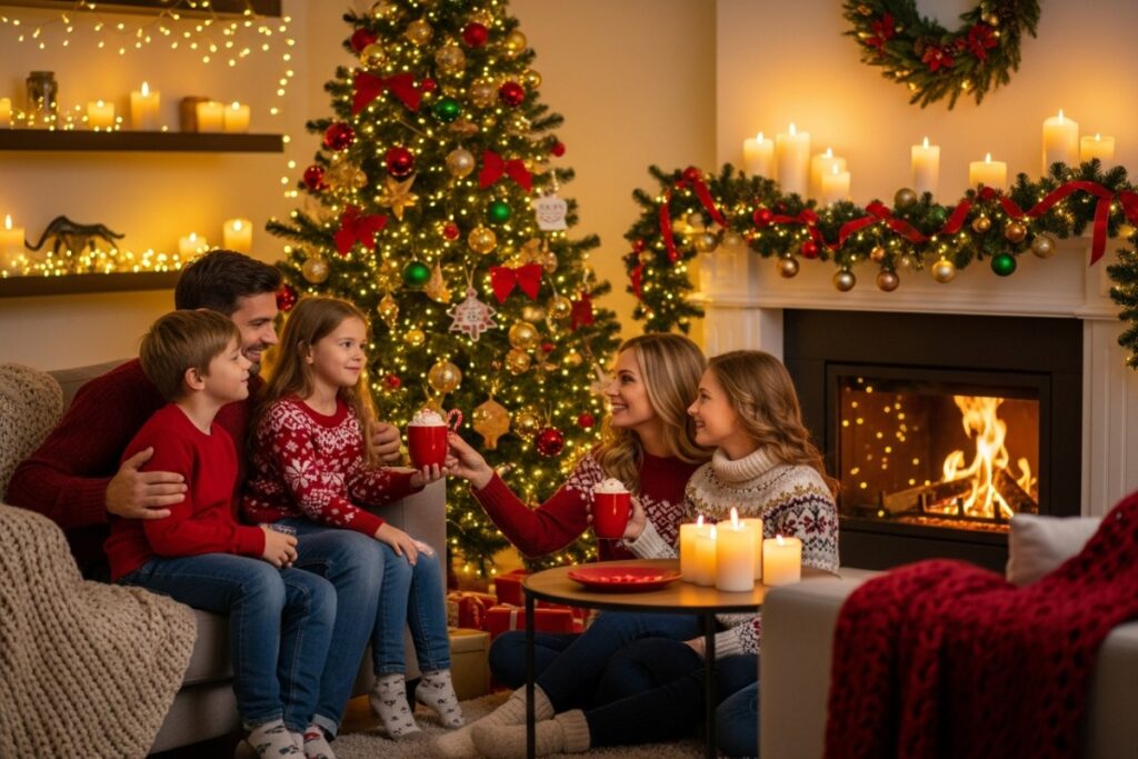 Famille célébrant Noël