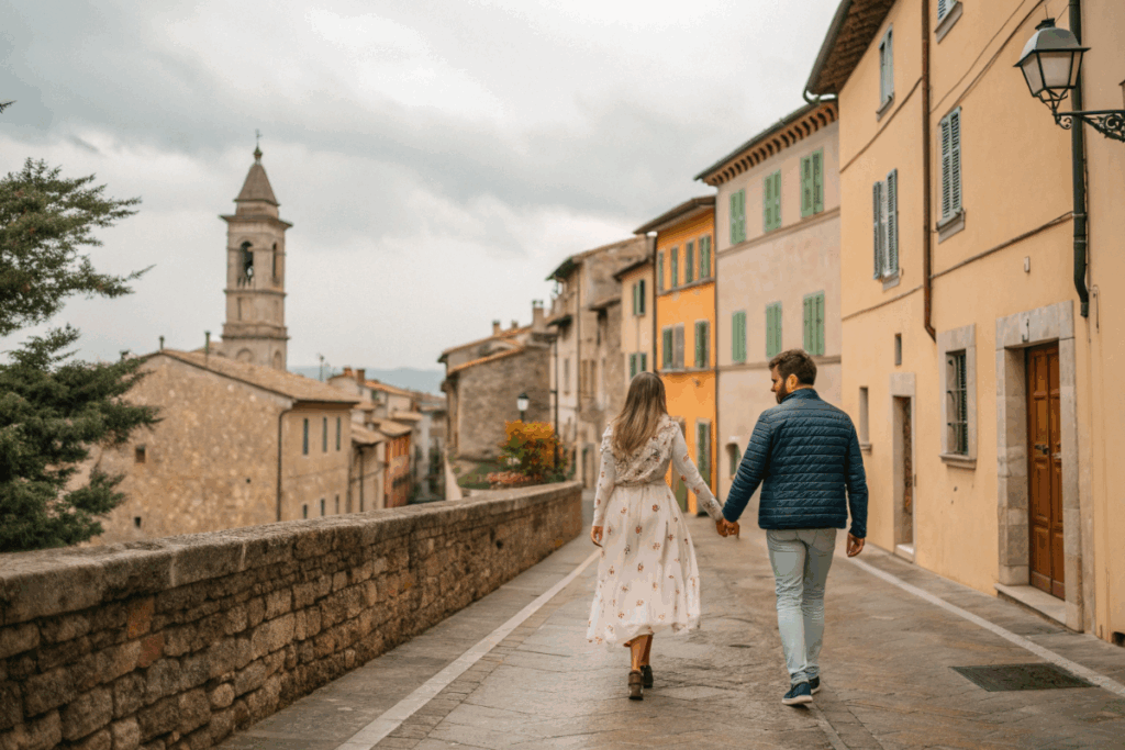 Couple découvrant l’Europe pendant l’automne