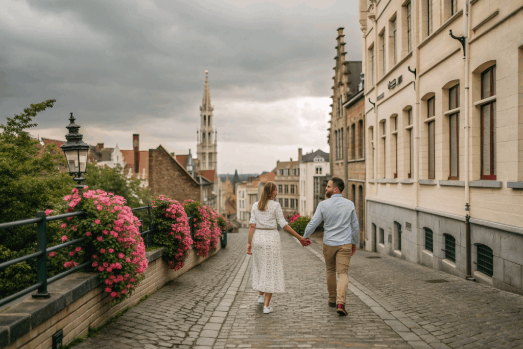 Couple visitant l’Europe en automne