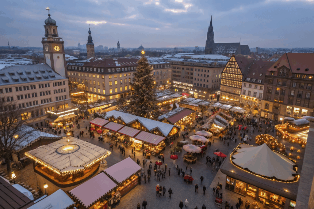 Vue aérienne des marchés de Noël