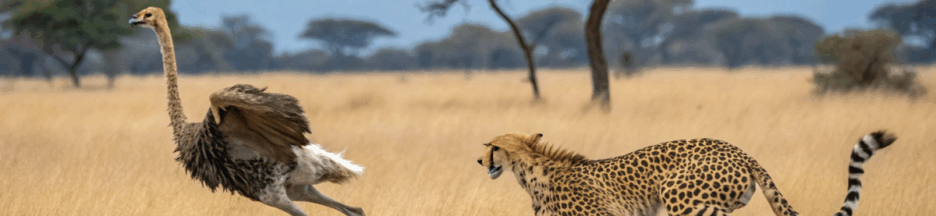 autruche et guépard lors d'une course en Afrique du Sud