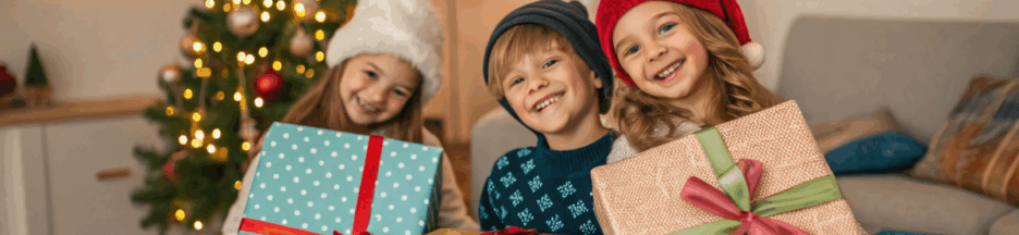 des enfants avec des cadeaux pour Noël