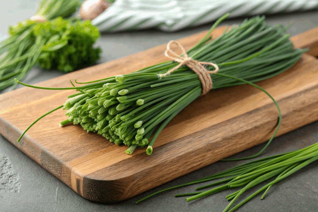 des herbes résistantes au froid (de la ciboulette)