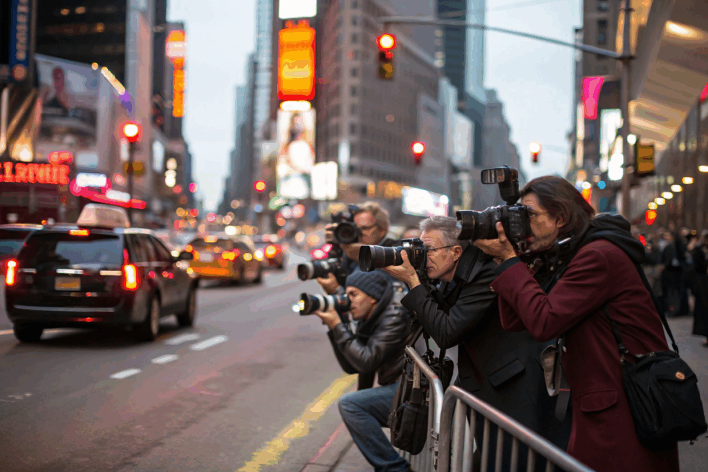 les paparazzis qui attendent pour photographier l’actrice de Star Wars