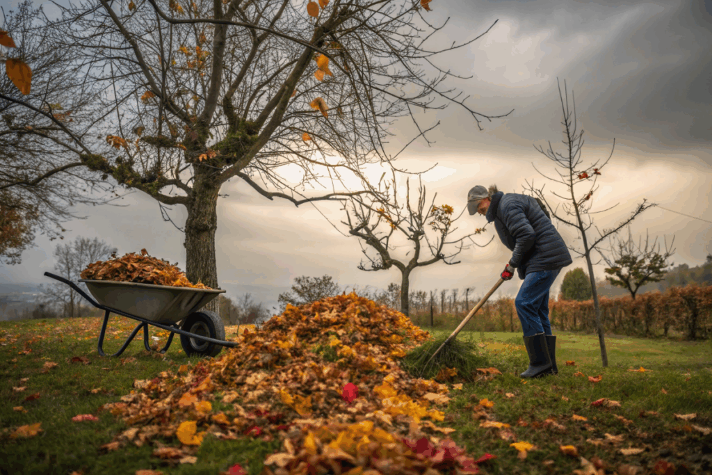 un homme faisant le nettoyage d’automne