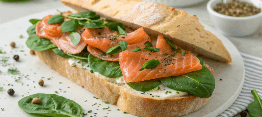 Sandwich maison : toast au saumon et épinards
