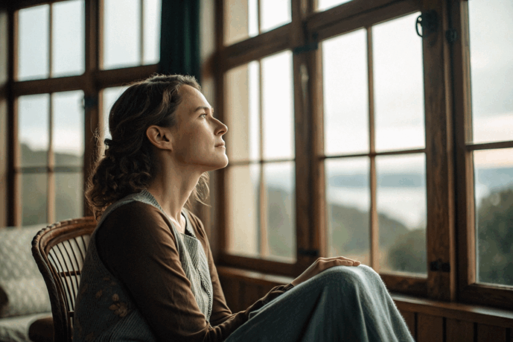 une femme qui pense à ses résolutions du Nouvel an