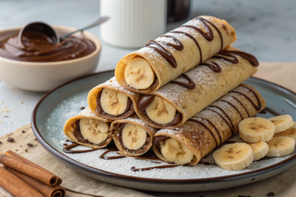 Crêpes chocolat banane en roulé 