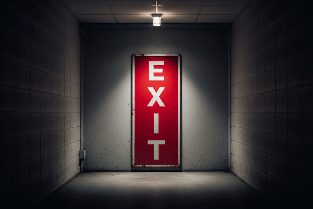 Panneau sortie exit stade football limogeage entraîneur