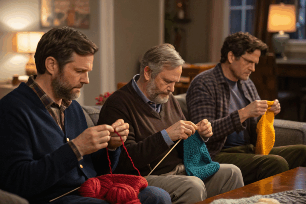 des hommes qui brisent les stéréotypes en tricotant