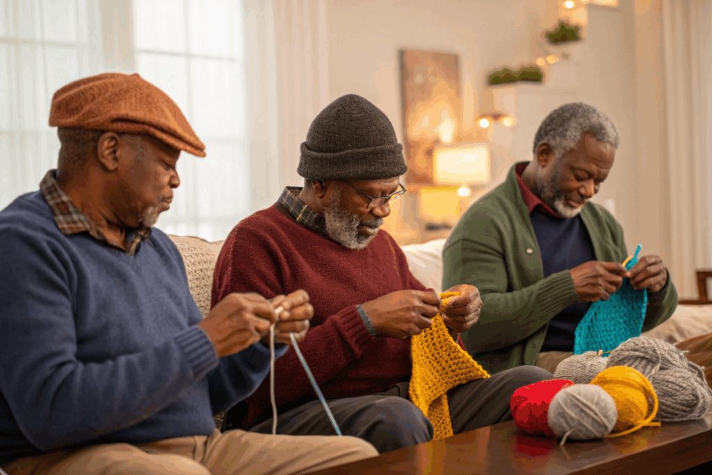 trois hommes qui brisent les stéréotypes en tricotant