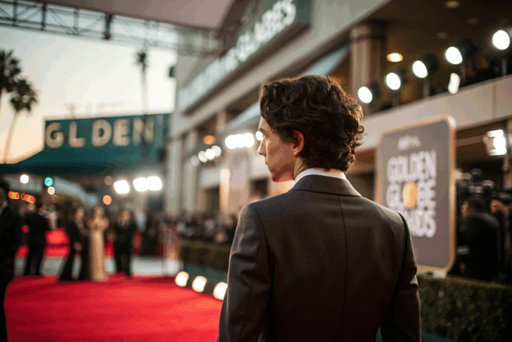 un acteur ressemblant à Timothée Chalamet pendant un évènement 