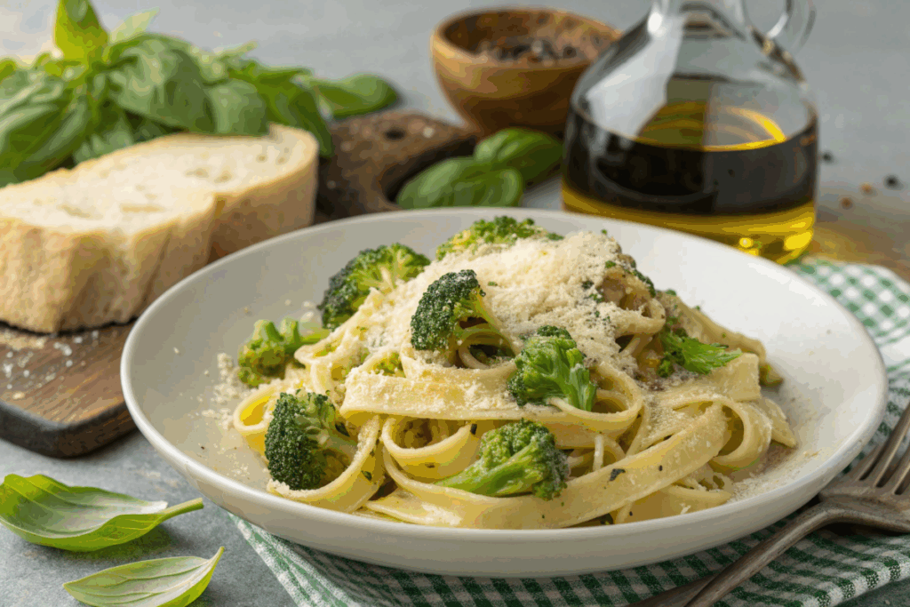 un plat de pâtes aux brocolis