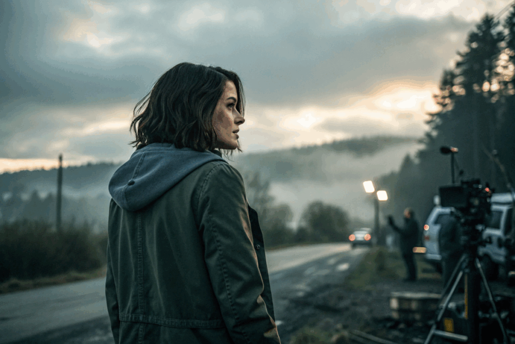 une actrice similaire à Kristen Stewart dans un tournage