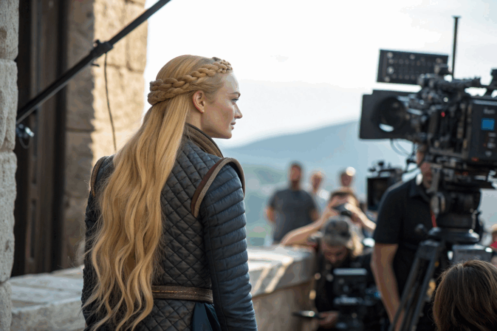 une actrice similaire à Sophie Turner dans le tournage d’un film