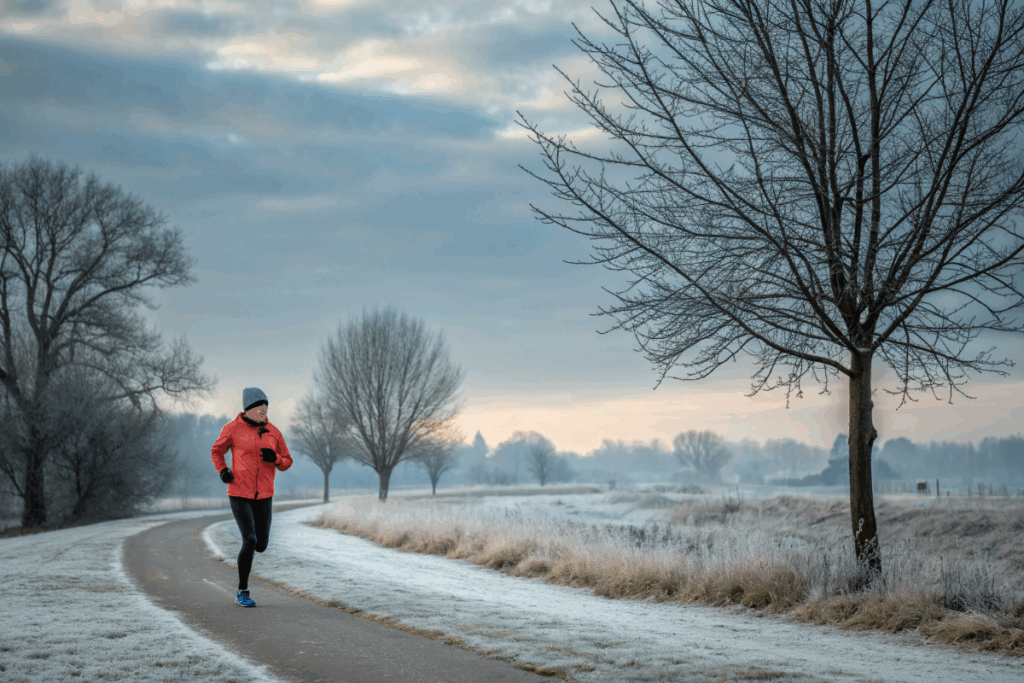 une personne qui fait de l'exercice en hiver