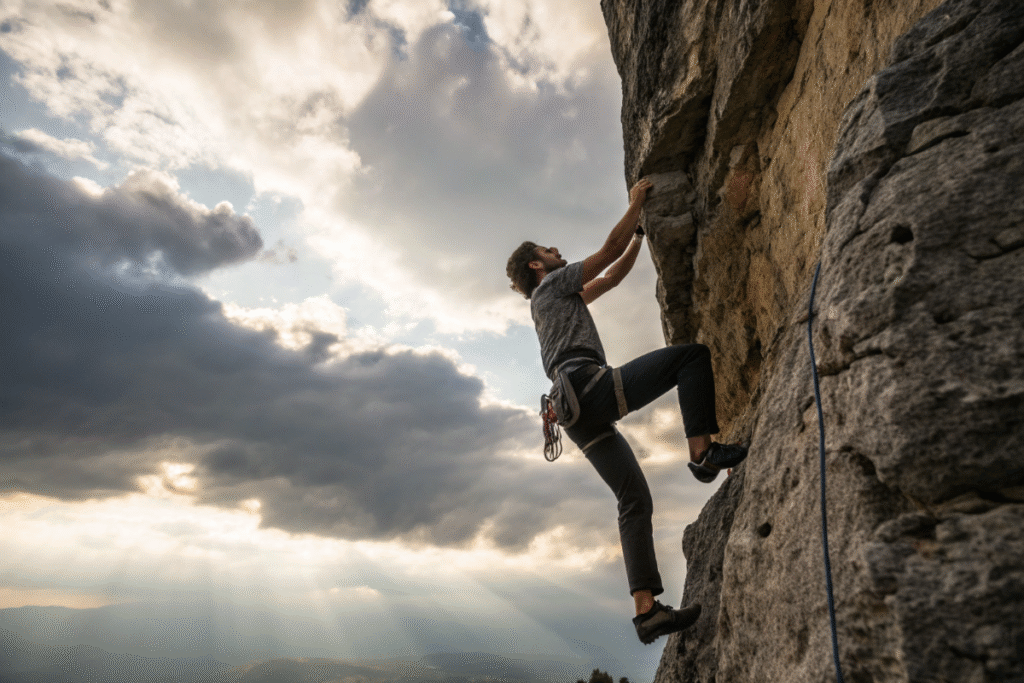 une personne qui pratique l’escalade en solo